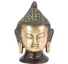 Brass Green Patina Buddha Head Statue