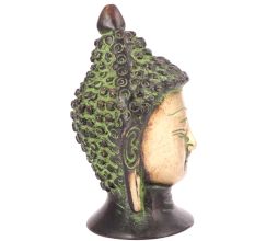 Brass Green Patina Buddha Head Statue
