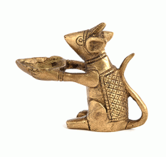 Brass Rat Holding Diya Statue