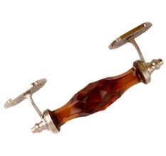 Amber Cut Glass Silver Big Dresser Handle