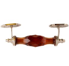 Amber Cut Glass Silver Big Dresser Handle