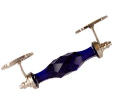 Navy Blue Cut Glass Silver Big Dresser Handle