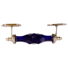 Navy Blue Cut Glass Silver Big Dresser Handle