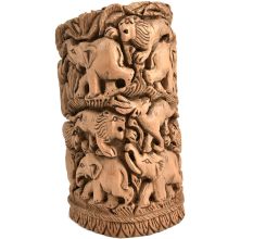 Wooden Indian Elephant Lion Carved Home Decor Statue