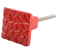 Red Hammered Square Metal Knobs 