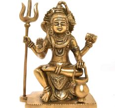 Sitting Brass Statue of Lord Shiva and Trishul Kamandal Dholak