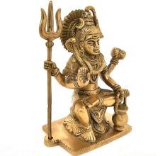 Sitting Brass Statue of Lord Shiva and Trishul Kamandal Dholak
