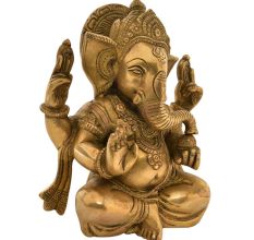 Brass Ganesha with His Trunk on the Modak