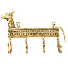 Brass 4 Dhokra Cow Shaped Key Wall Hooks