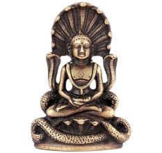 Buddha in Meditation with Protective Naga Snake Statue