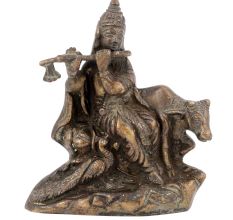 Lord Krishna with Cow Handmade Brass Statue Idol