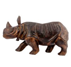Teak Wood Rhino Carving Carved Rhinoceros Sculpture