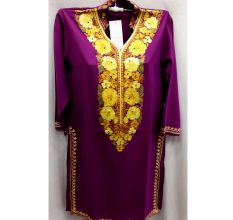 Stiched Cotton Kashmiri Purple Kurti Yellow Pasley Floral Border