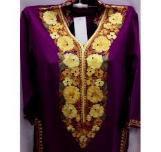 Stiched Cotton Kashmiri Purple Kurti Yellow Pasley Floral Border