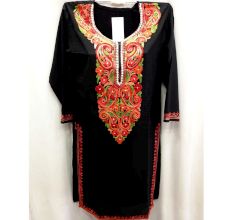 Stiched Black Red Green kashmiri Embroidery Cotton Kurti