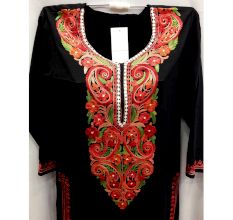 Stiched Black Red Green kashmiri Embroidery Cotton Kurti