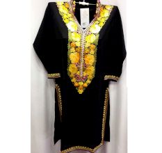 Stitched Black with Yellow Roses Embroidered Cotton Kurti