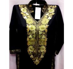 Black Stitched Grass Green Floral Embroidered Cotton Kurti