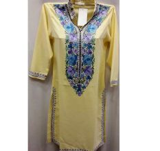 Yellow Stitched Blue Floral Embroidered Cotton Kurti