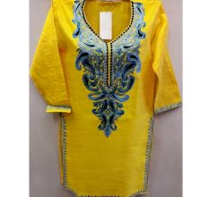 Yellow Summer Kashmiri Embroidered Long Kurti