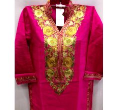 Deep Pink Summer Kashmiri Embroidered Long Kurti