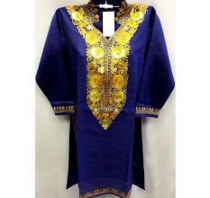 Navy Blue Summer Kashmiri Embroidered Long Kurti