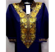 Navy Blue Summer Kashmiri Embroidered Long Kurti