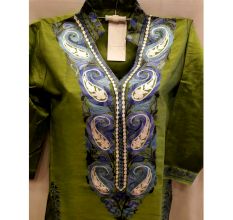 Grass Green Summer Kashmiri Embroidered Long Kurti