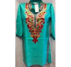 Turquoise Summer Kashmiri Embroidered Long Kurti