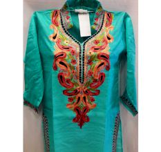 Turquoise Summer Kashmiri Embroidered Long Kurti