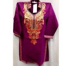 Purple Collar Summer Kashmiri Embroidered Long Kurti