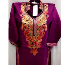 Purple Collar Summer Kashmiri Embroidered Long Kurti
