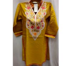 Golden Yellow Summer Kashmiri Embroidered Long Kurti