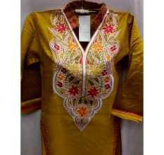 Golden Yellow Summer Kashmiri Embroidered Long Kurti