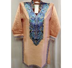 Peach Summer Kashmiri Embroidered Long Kurti