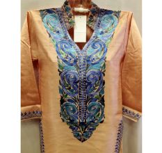 Peach Summer Kashmiri Embroidered Long Kurti