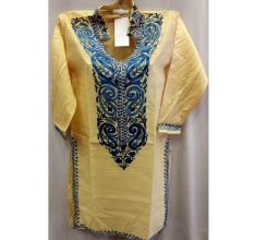 Golden Yellow Summer Kashmiri Embroidered Long Kurti