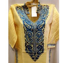 Golden Yellow Summer Kashmiri Embroidered Long Kurti
