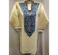 Cream Summer Kashmiri Embroidered Long Kurti