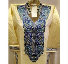 Cream Summer Kashmiri Embroidered Long Kurti