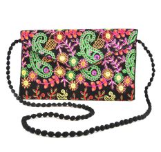 Black Floral Tribal Ethnic Gypsy Clutch Shoulder Bag