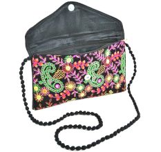 Black Floral Tribal Ethnic Gypsy Clutch Shoulder Bag