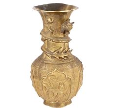 Large Brass Vase with Dragons 37 Cm