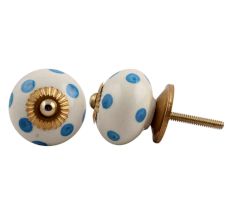 Cream Blue Polka Ceramic Handmade Knob