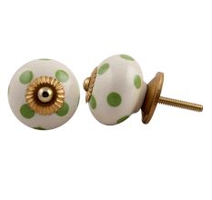 Cream Green Polka Ceramic Drawer Knob
