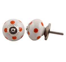 White Orange Polka Ceramic Wardrobe Knob