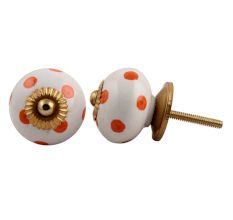 White Orange Polka Ceramic Wardrobe Knob