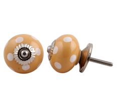 Mustard White Polka Ceramic Almirah Knob