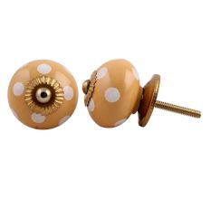 Mustard White Polka Ceramic Almirah Knob