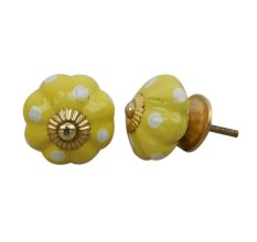 Yellow White Polka Melon Ceramic Knob